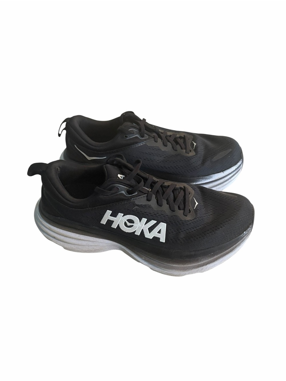 Hoka Men's Bondi 8 Black Athletic Running Shoes Sneakers with White Logo 8.5